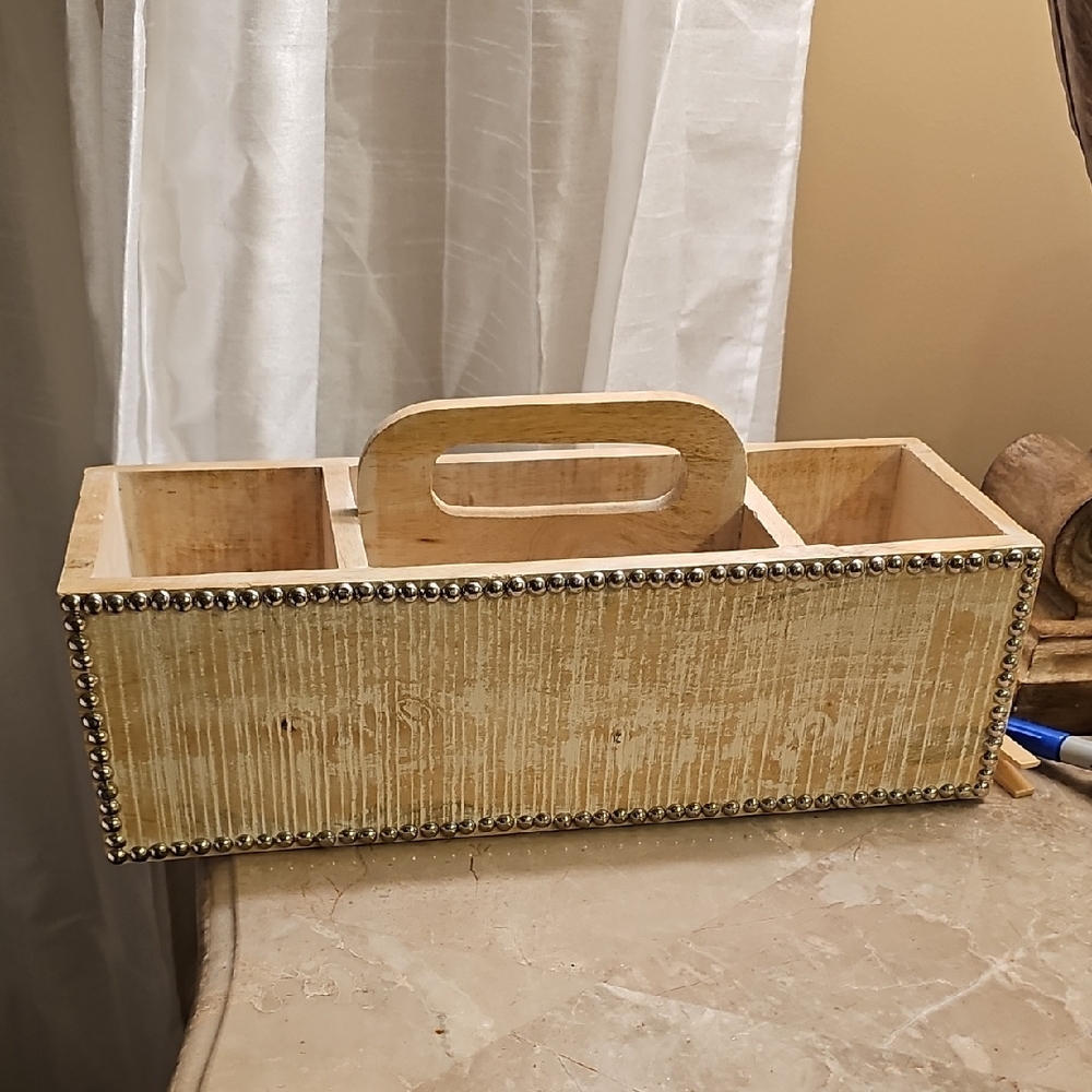 Brand New Wooden Rustic Storage Box with Silver Studded Edges 14"Lx4"W